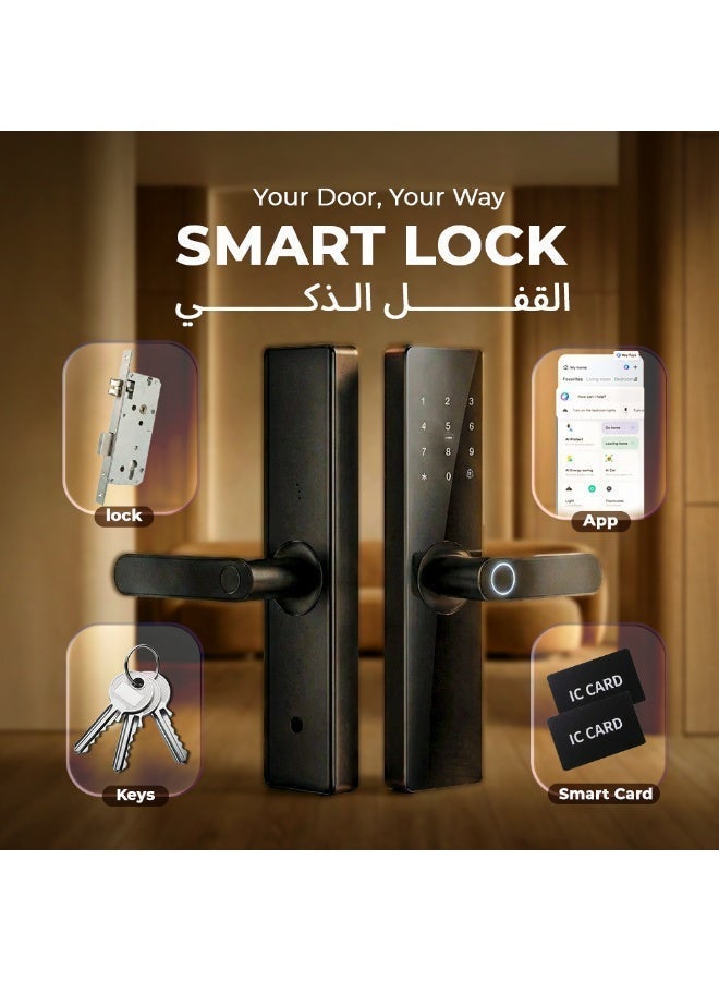 كويك قفل باب ذكي ببصمة الاصبع الدخول بدون مفتاح مع مقبض الكتروني برمز مع لوحة مفاتيح - Image 1